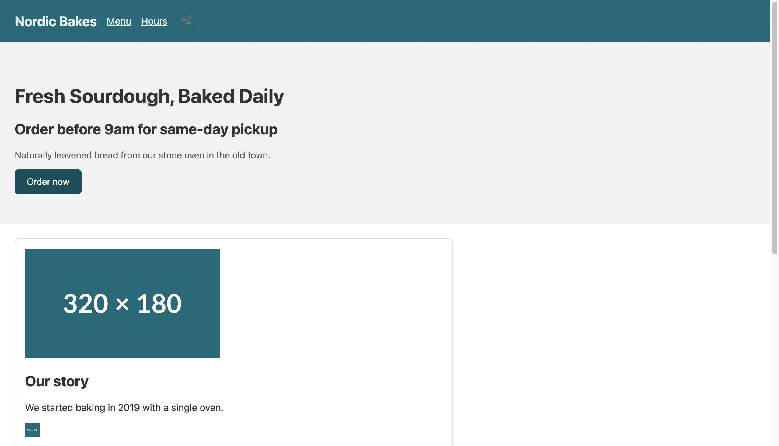 수정 후 Nordic Bakes 랜딩 페이지: 화면은 거의 그대로지만 접근성 위반이 0개가 됐다